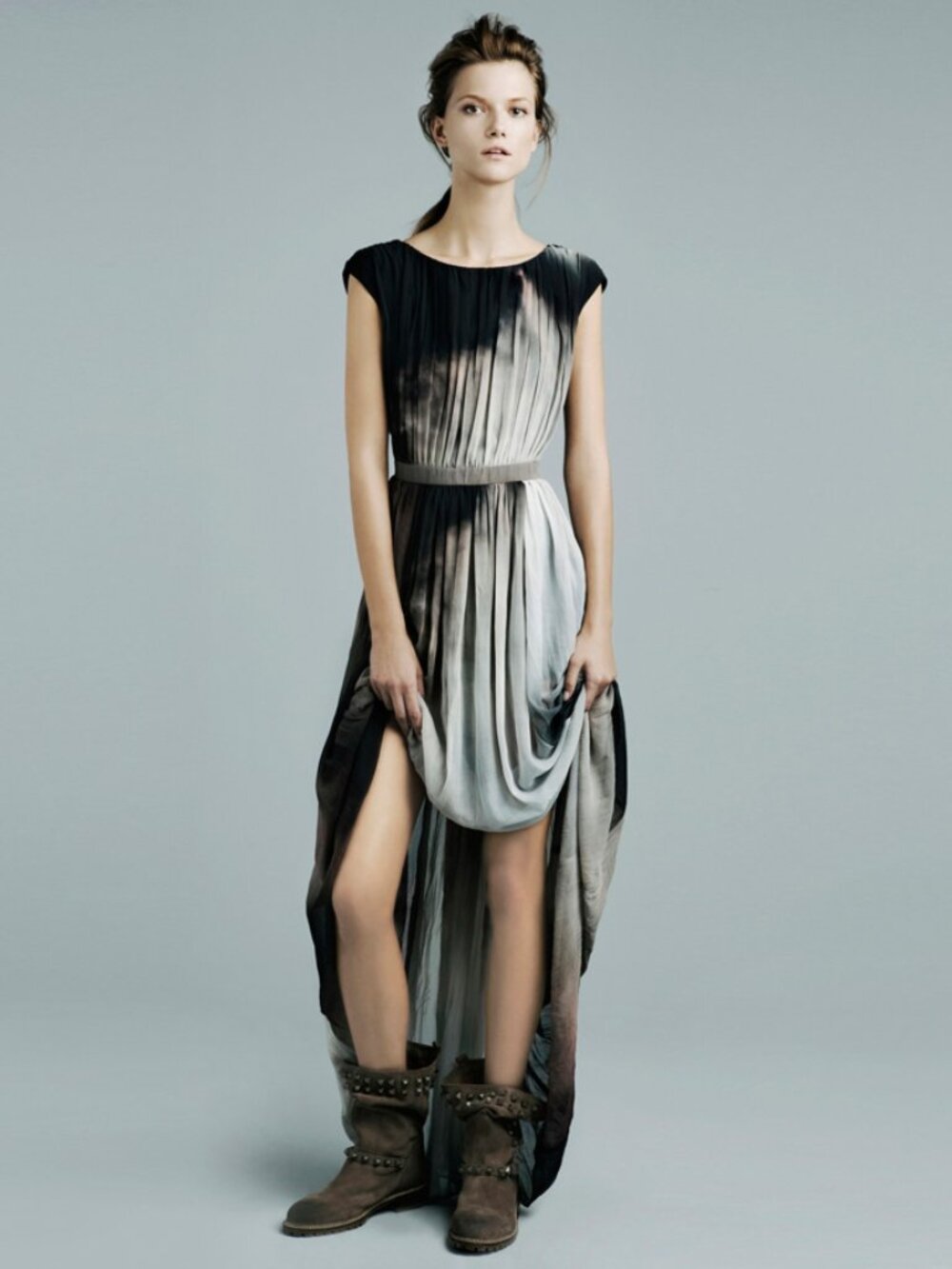 ZARA BASIC Women's Pleated Chiffon Sleeveless Maxi Dress Size M